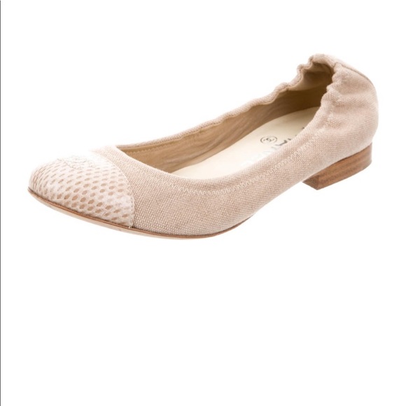 Chanel Snakeskin Cap-Toe Flats - Picture 1 of 5